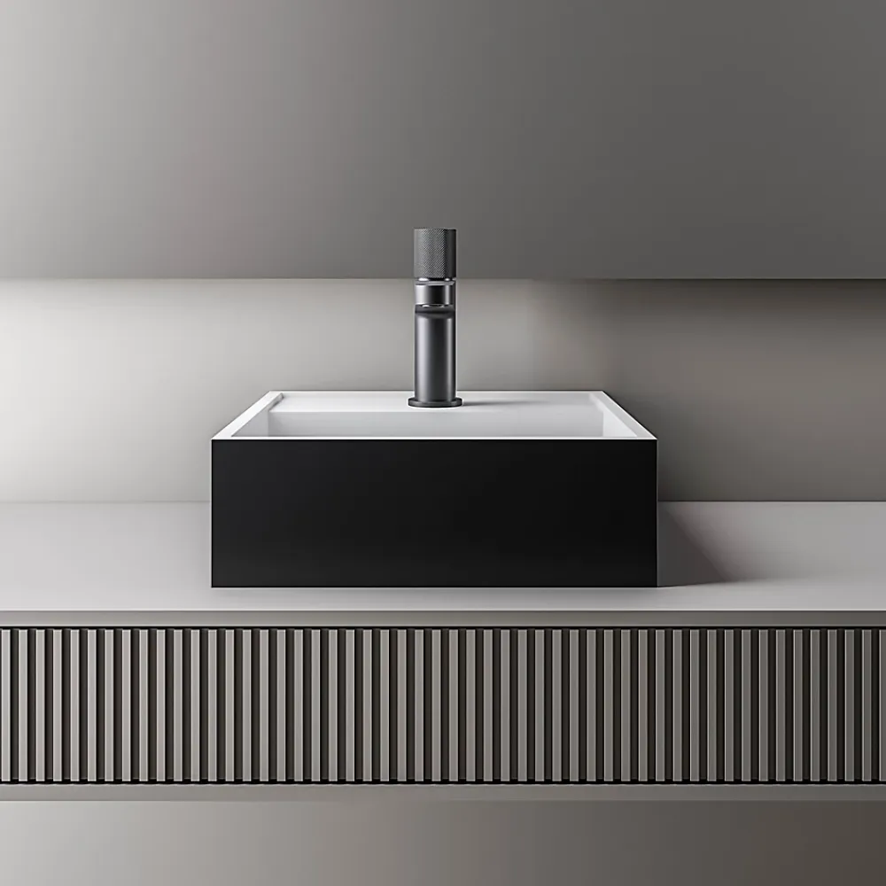 Bernstein Vasque Lavabo à poser design 30x30x10cm Lave main fonte minérale Salle de bain & toilettes - BA2027 - Noir/Blanc