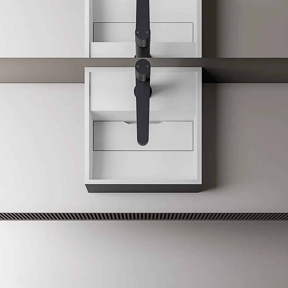 Bernstein Vasque Lavabo à poser design 30x30x10cm Lave main fonte minérale Salle de bain & toilettes - BA2027 - Noir/Blanc