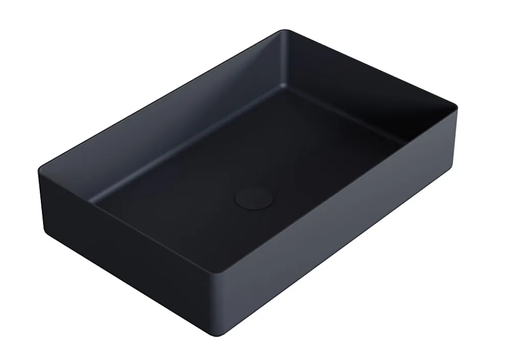 Vasque À Poser|Bernstein Vasque Lavabo rectangulaire à poser 52,4x34,4x11cm en acier inoxydable sur meuble de salle de bain NT12 - Noir mat