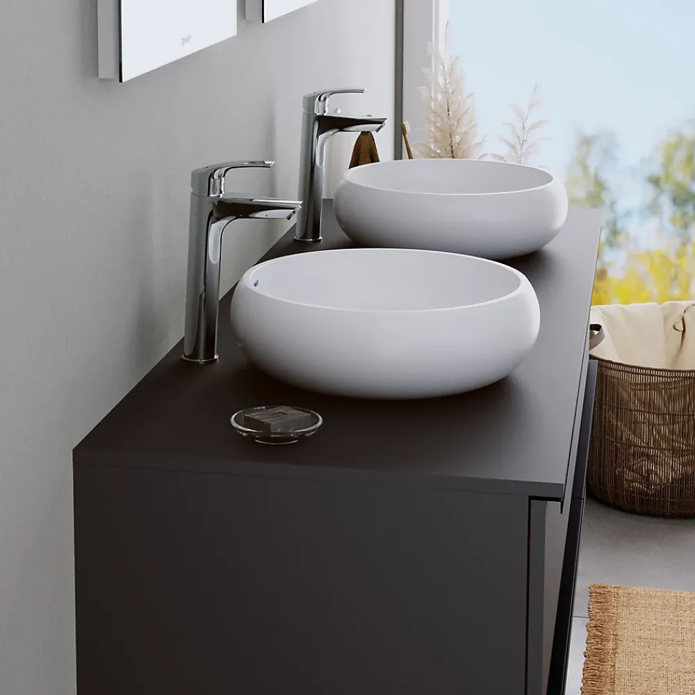 Duravit Vasque Lavabo rond design à poser Diamètre 40cm en fonte minérale - Blanc mat - DURAVOLO