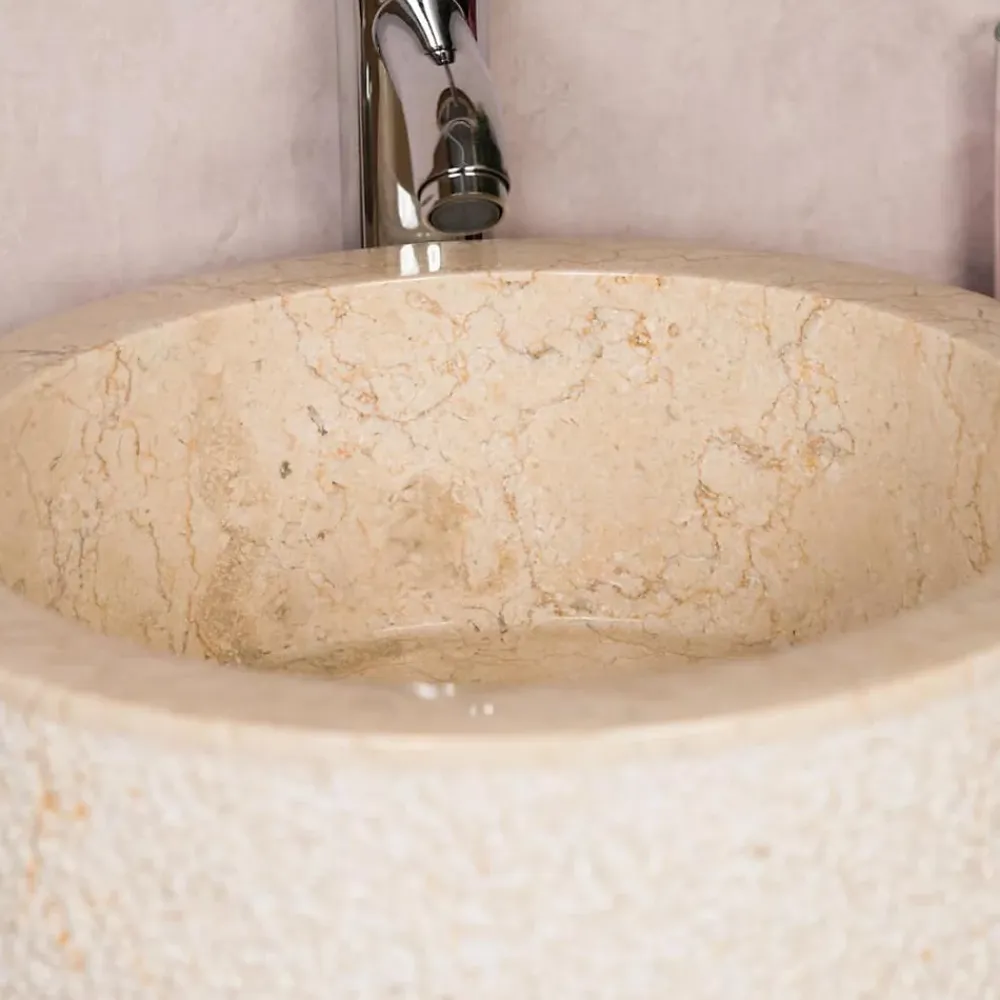Vasque À Poser|Wanda Collection Vasque lave main à poser de salle de bain en marbre Elbe crème 35 cm