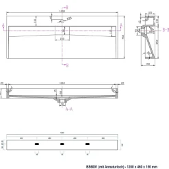 Bernstein Vasque moderne suspendue 120x46x15cm en marbre coulé sans trous prépercés - BS6001