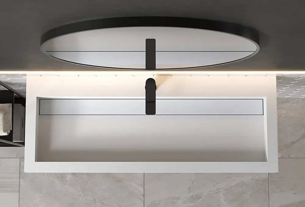 Lavabo|Bernstein Vasque moderne 120x46x13cm en fonte minérale, Lave main à poser - Blanc mat - PB2079