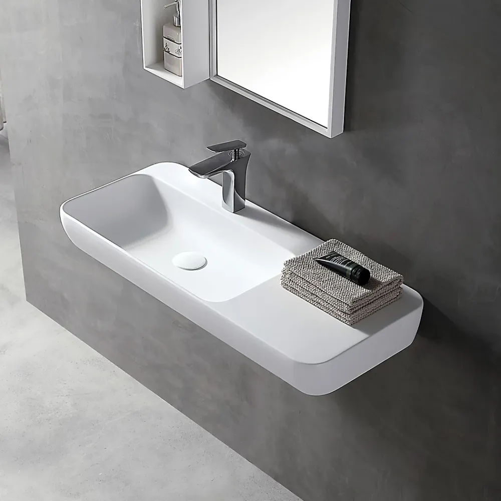Lavabo|Bernstein Vasque moderne 90x40x12cm Lavabo en fonte, Lave main suspendu à poser, sans robinet ni bonde - TWG202
