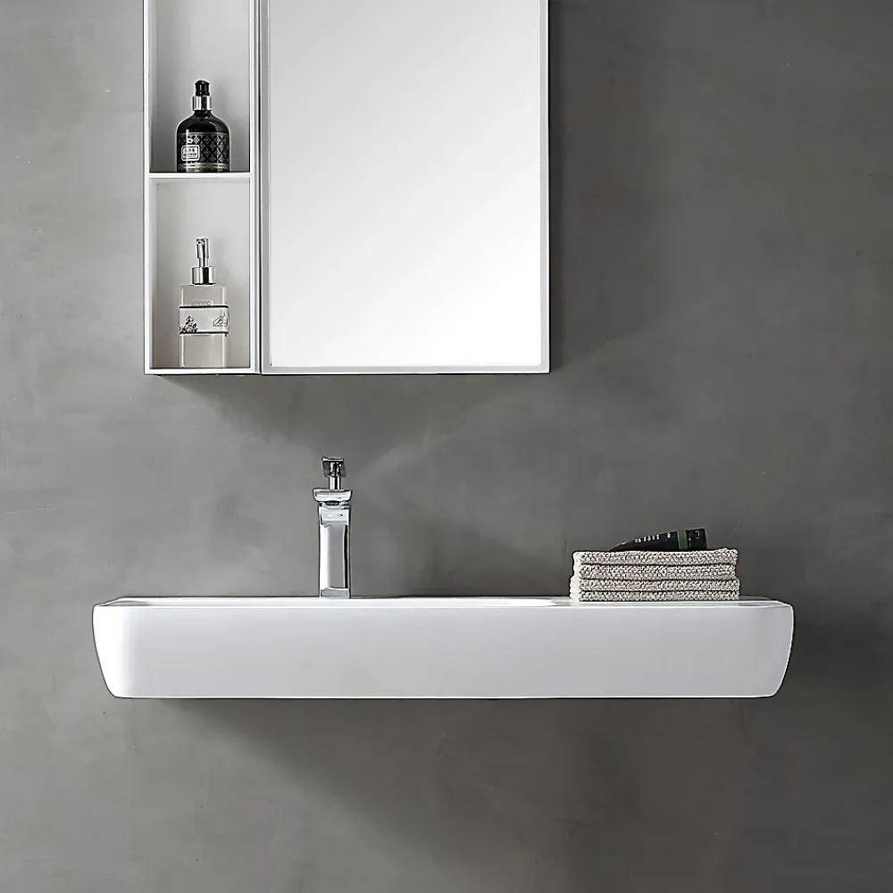 Lavabo|Bernstein Vasque moderne 90x40x12cm Lavabo en fonte, Lave main suspendu à poser, sans robinet ni bonde - TWG202