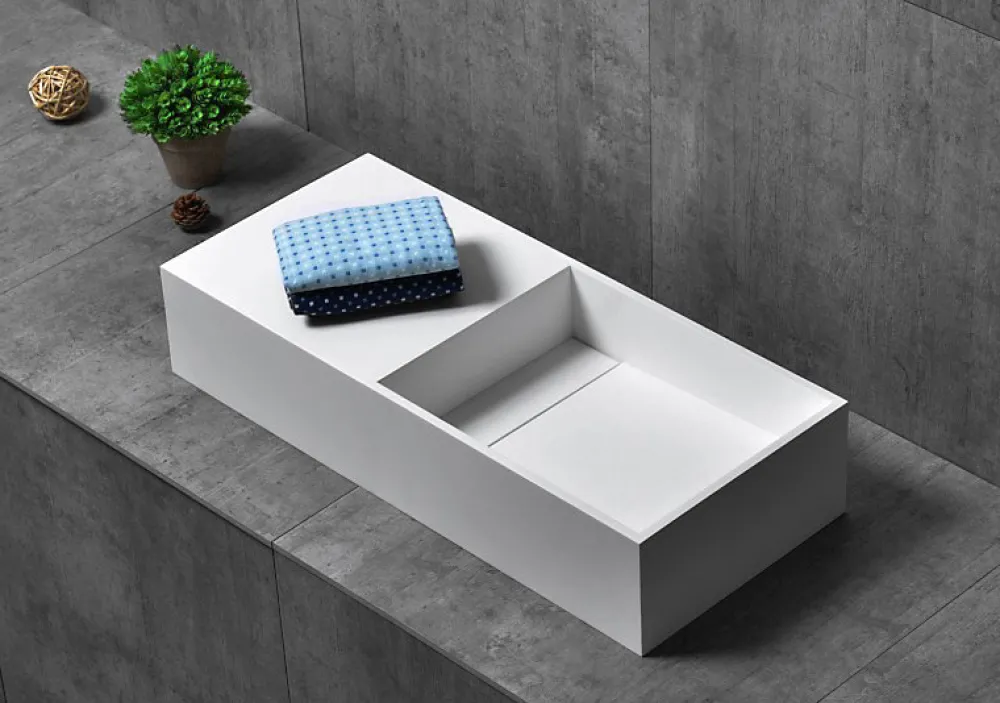 Bernstein Vasque moderne 75x32,5x15cm Lavabo en fonte minérale, Lave main à poser avec bonde - TWG08