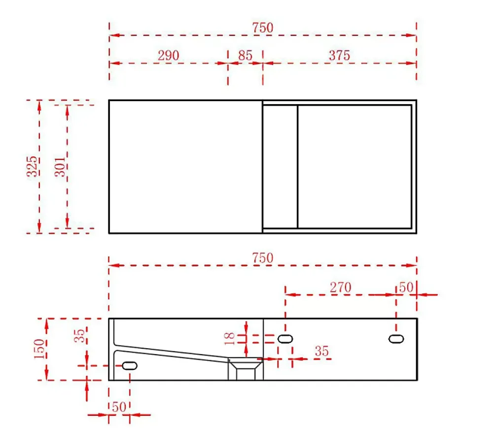 Bernstein Vasque moderne 75x32,5x15cm Lavabo en fonte minérale, Lave main à poser avec bonde - TWG08