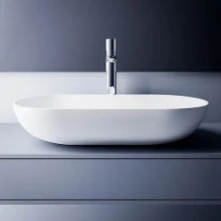 Bernstein Vasque murale à poser design 54x34x13cm en fonte minérale avec bonde et trop plein - O-541 - Blanc mat