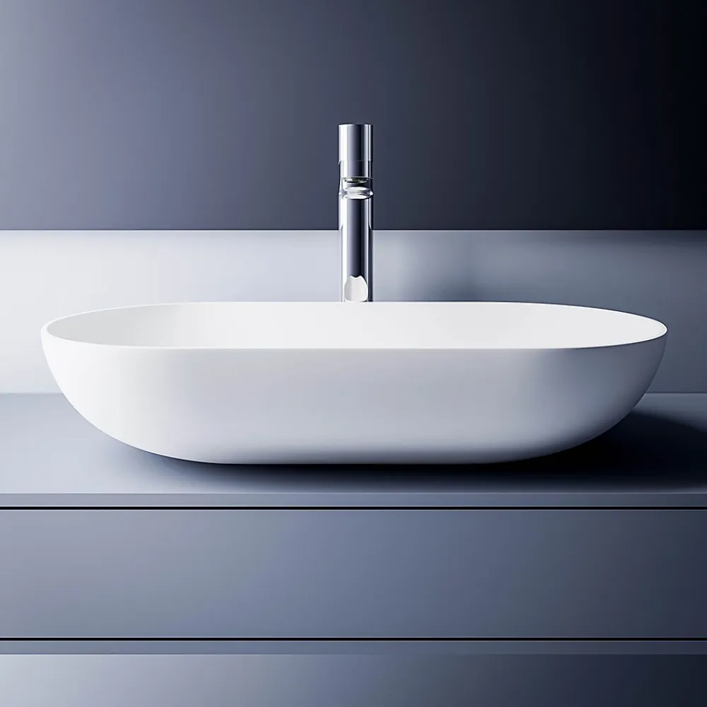 Bernstein Vasque murale à poser design 54x34x13cm en fonte minérale avec bonde et trop plein - O-541 - Blanc mat