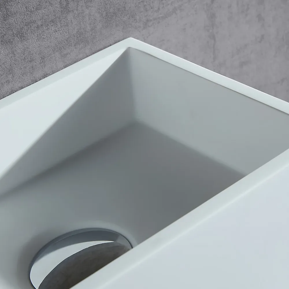 Lavabo|Bernstein Vasque murale design, Lave main fonte minérale Salle de bain, Blanc mat, 35,5x20x16cm, BA2105 + cache blanc + rangement à gauche