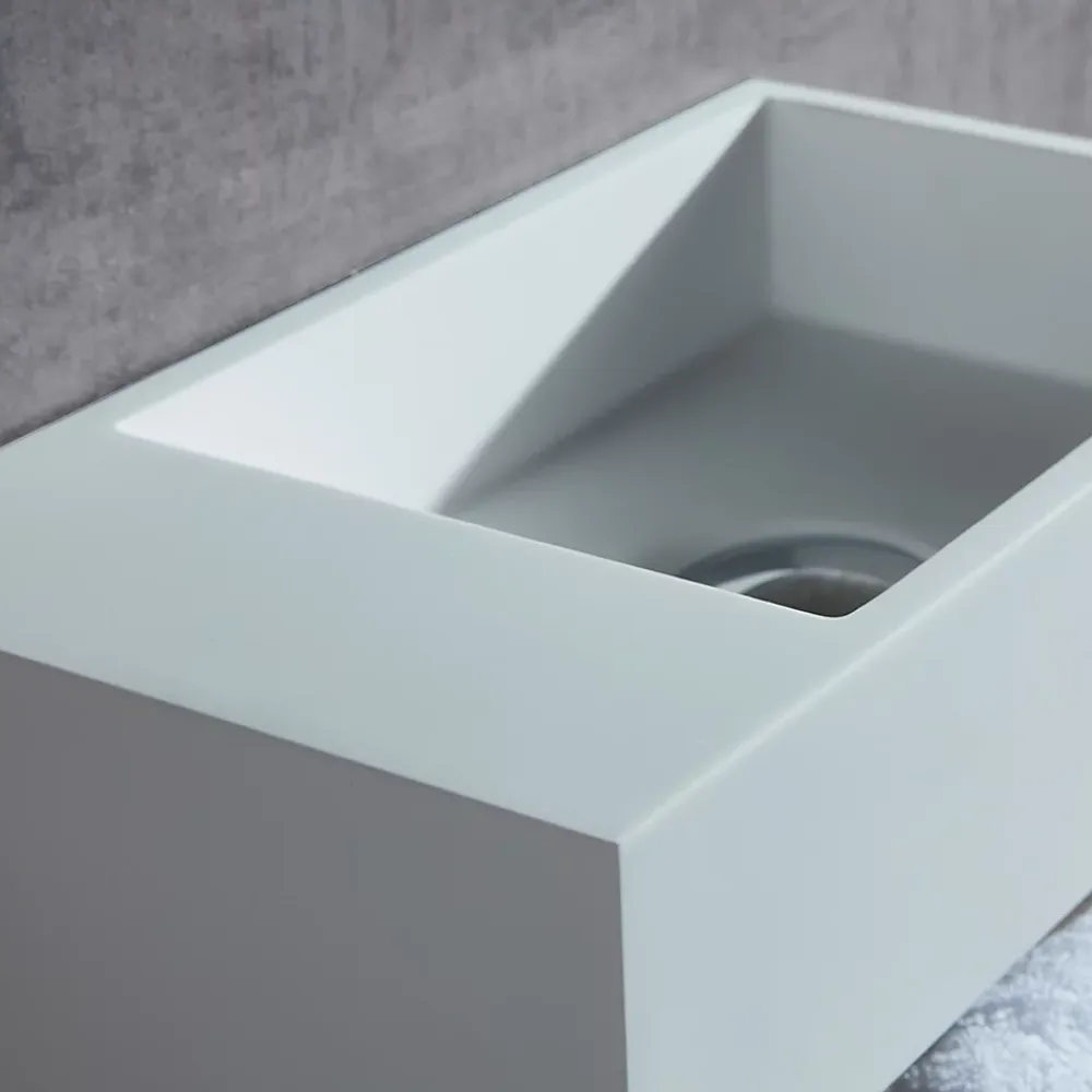 Lavabo|Bernstein Vasque murale design, Lave main fonte minérale Salle de bain, Blanc mat, 35,5x20x16cm, BA2105 + cache blanc + rangement à gauche