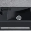 Lavabo|Bernstein Vasque murale suspendue design 44x22x10cm en fonte minérale - Sans bonde ni cache, Rangement gauche, Quartz noir, Avec Console