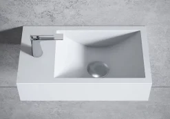 Bernstein Vasque murale suspendue design 44x22x10cm en fonte minérale - Blanc mat, Avec bonde, Sans cache, Rangement gauche, Sans console