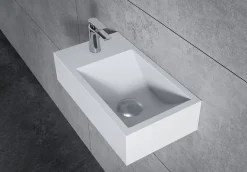Bernstein Vasque murale suspendue design 44x22x10cm en fonte minérale - Blanc mat, Avec bonde, Sans cache, Rangement gauche, Sans console