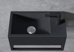 Bernstein Vasque murale suspendue design 44x22x10cm en fonte minérale - Avec bonde, Sans cache, Rangement droite, Quartz noir, Avec Console