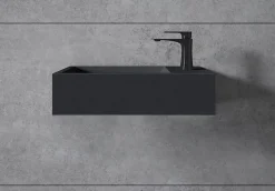 Bernstein Vasque murale suspendue design 44x22x10cm en fonte minérale - Sans bonde ni cache, Rangement droite, Sans console, Quartz noir