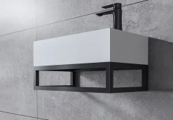 Lavabo|Bernstein Vasque murale suspendue design 44x22x10cm en fonte minérale - Blanc mat, Sans bonde ni cache, Rangement droite, Avec Console