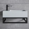 Bernstein Vasque murale suspendue design 44x22x10cm en fonte minérale - Blanc mat, Avec bonde, Sans cache, Rangement gauche, Avec Console