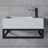 Bernstein Vasque murale suspendue design 44x22x10cm en fonte minérale - Blanc mat, Avec bonde et cache blanc, Rangement droite, Avec Console