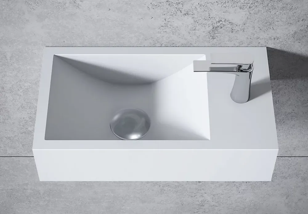 Bernstein Vasque murale suspendue design 44x22x10cm en fonte minérale - Blanc mat, Sans bonde ni cache, Rangement droite, Sans console