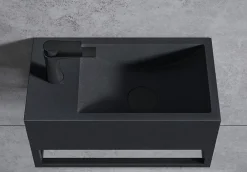 Lavabo|Bernstein Vasque murale suspendue design 44x22x10cm en fonte minérale - Avec bonde et cache, Rangement gauche, Quartz noir, Avec Console