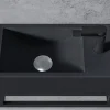 Bernstein Vasque murale suspendue design 44x22x10cm en fonte minérale - Sans bonde ni cache, Rangement droite, Quartz noir, Avec Console