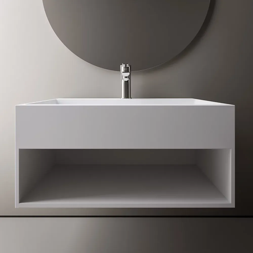 Bernstein Vasque murale 60x46x28cm en fonte minérale avec espace de rangement - blanc mat - TWG71