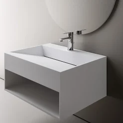 Bernstein Vasque murale 80x46x28cm en fonte minérale avec espace de rangement - blanc mat - TWG71