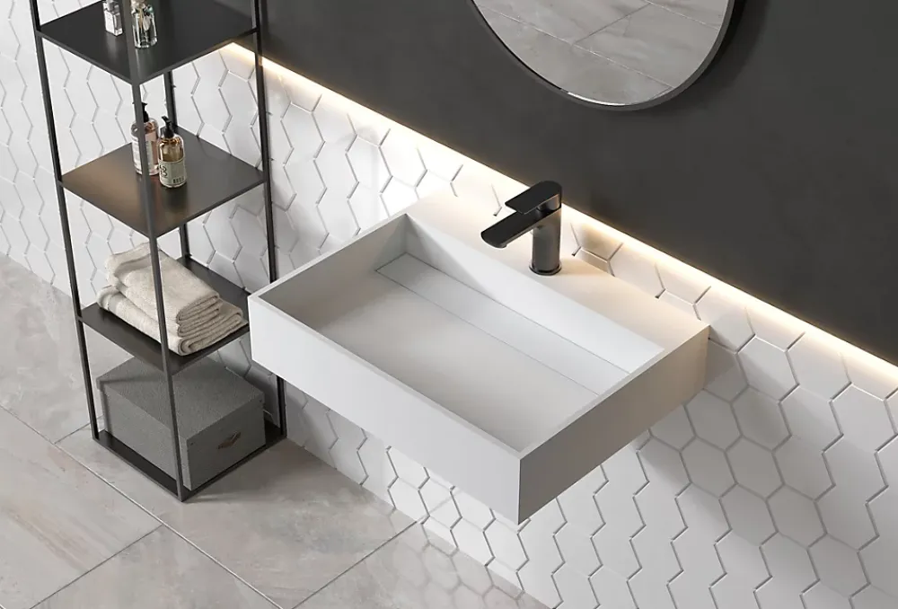 Lavabo|Bernstein Vasque murale 60x46x13cm en fonte minérale - PB2080 - blanc mat