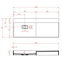 Bernstein Vasque murale 120x50x12cm ou à poser avec espace de rangement - fonte minérale - TWG222