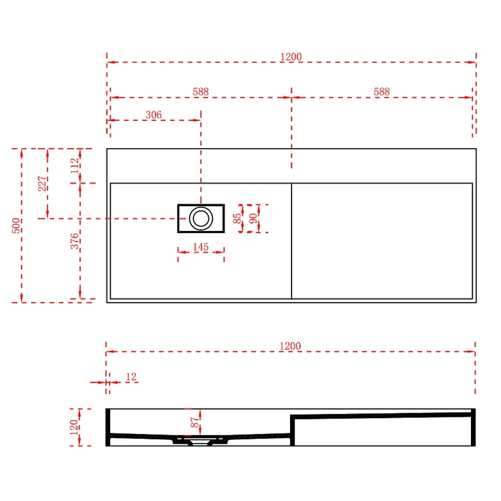 Bernstein Vasque murale 120x50x12cm ou à poser avec espace de rangement - fonte minérale - TWG222
