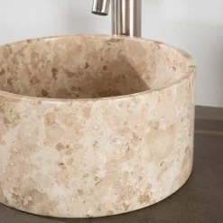 Wanda Collection Vasque salle de bain ronde à poser en marbre Ulysse 30 cm crème
