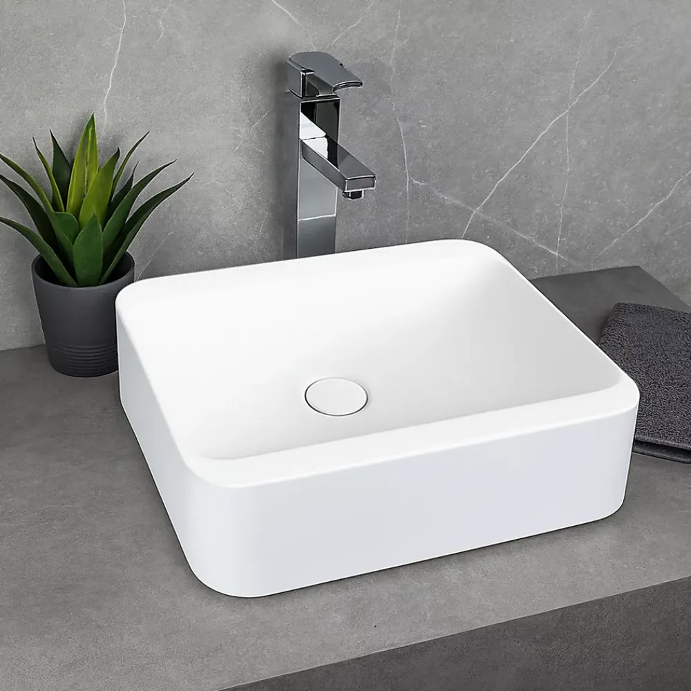 Vasque À Encastrer|Ambra Vasque salle de bain semi-encastrée rectangulaire 45 cm en Pierre de synthèse finition mat - Hanaé