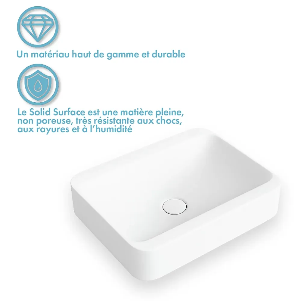 Vasque À Encastrer|Ambra Vasque salle de bain semi-encastrée rectangulaire 45 cm en Pierre de synthèse finition mat - Hanaé