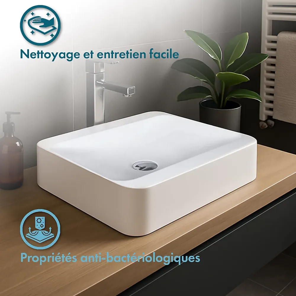 Vasque À Encastrer|Ambra Vasque salle de bain semi-encastrée rectangulaire 45 cm en Pierre de synthèse finition mat - Hanaé
