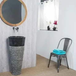 Wanda Collection Vasque salle de bain sur pied en pierre Florence noir