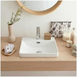 Mob-In Vasque semi encastrée carrée en céramique blanche 37cm