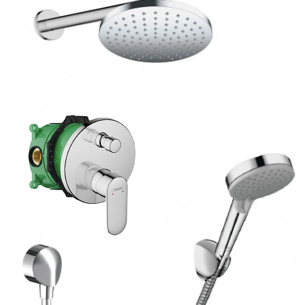 Hansgrohe Vernis Blend Set de douche tout en 1 avec Douche de tête 205mm + Douchette 2 jets, Chrome (VernisBlend-1)
