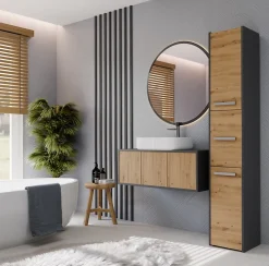 Colonne De Salle De Bains|Topeshop VERONA - Armoire de salle de bains - 170x30x30 cm - Meuble colonne de rangement SDB