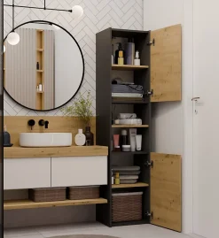 Colonne De Salle De Bains|Topeshop VERONA - Armoire de salle de bains - 170x40x30 cm - Meuble colonne de rangement SDB