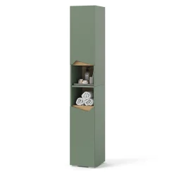 Colonne De Salle De Bains|Vicco Vert/Artisan 30x180cm avec portes et compartiments ouverts