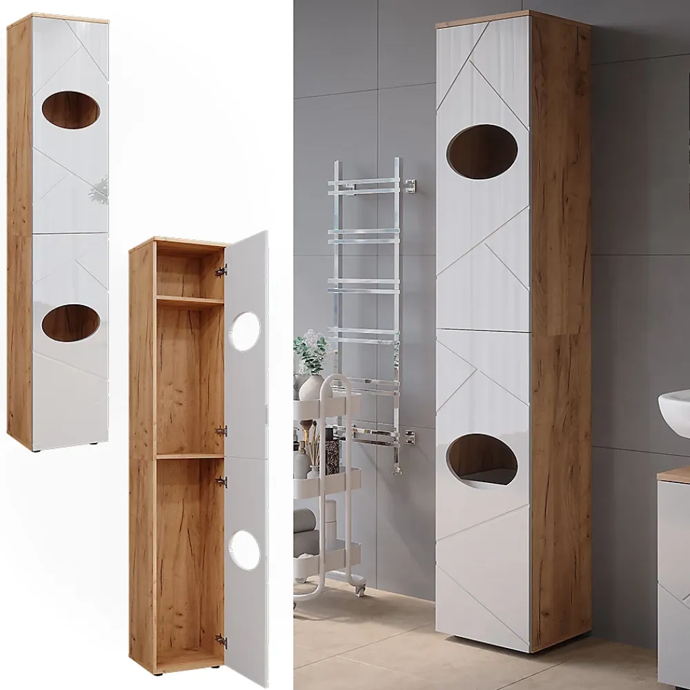 Vicco Armoire à linge Chêne doré/blanc brillant 37.2x192cm