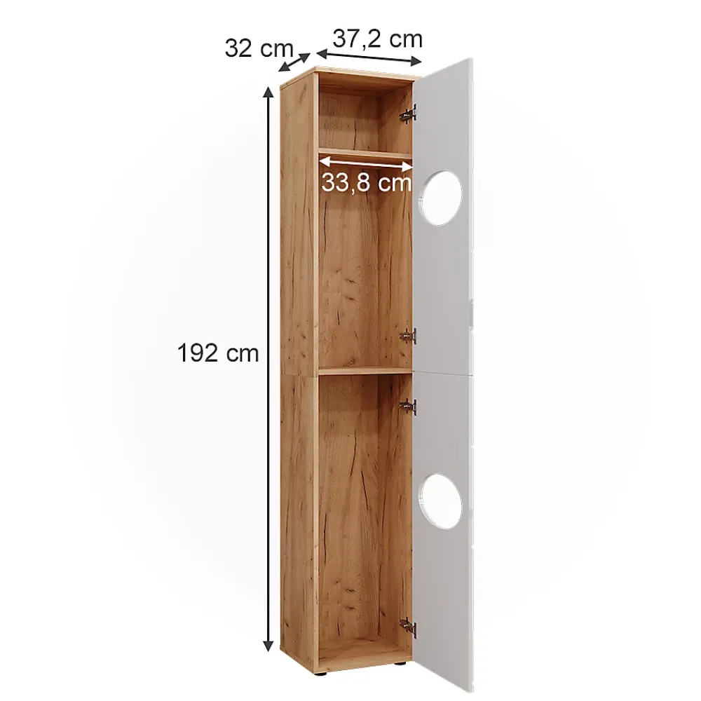 Vicco Armoire à linge Chêne doré/blanc brillant 37.2x192cm