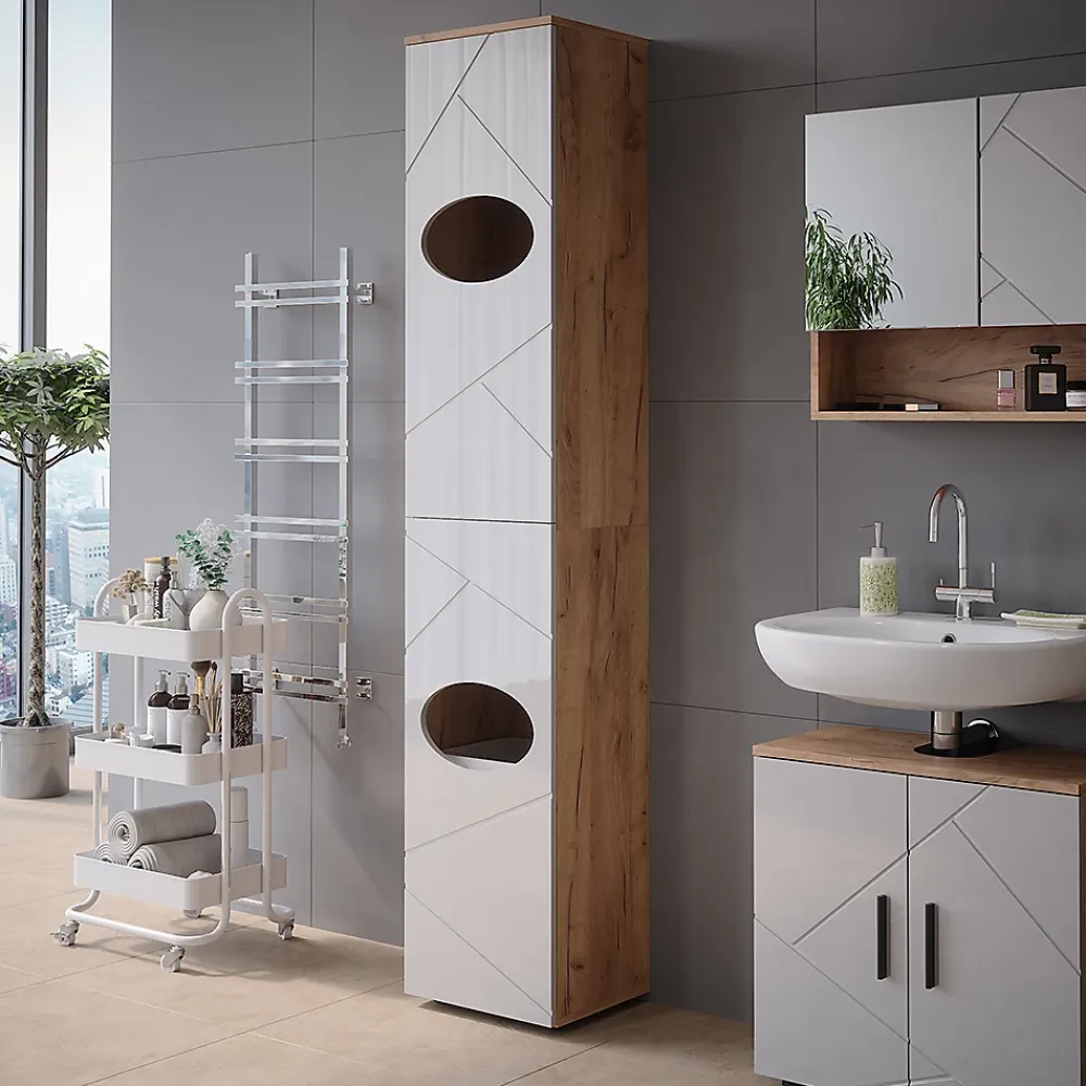 Vicco Armoire à linge Chêne doré/blanc brillant 37.2x192cm