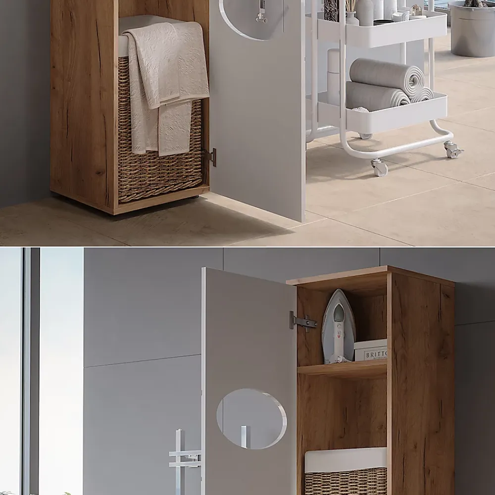 Vicco Armoire à linge Chêne doré/blanc brillant 37.2x192cm