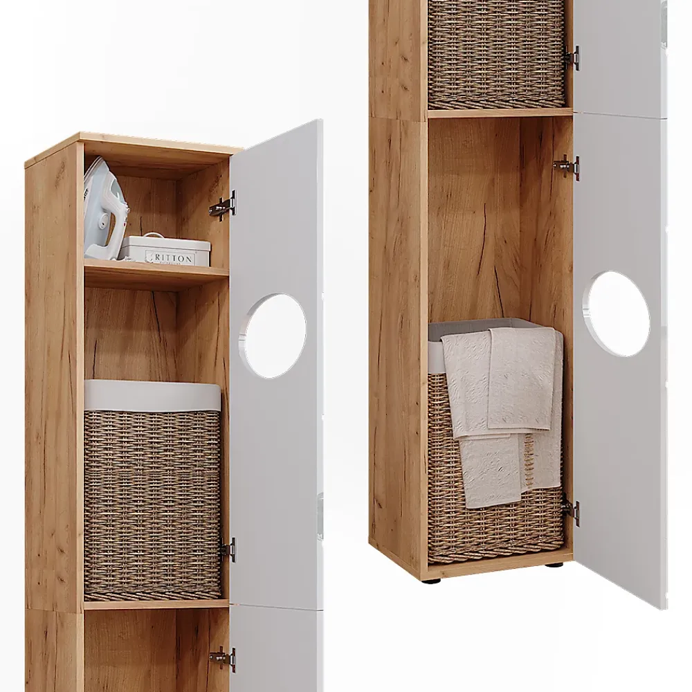 Vicco Armoire à linge Chêne doré/blanc brillant 37.2x192cm