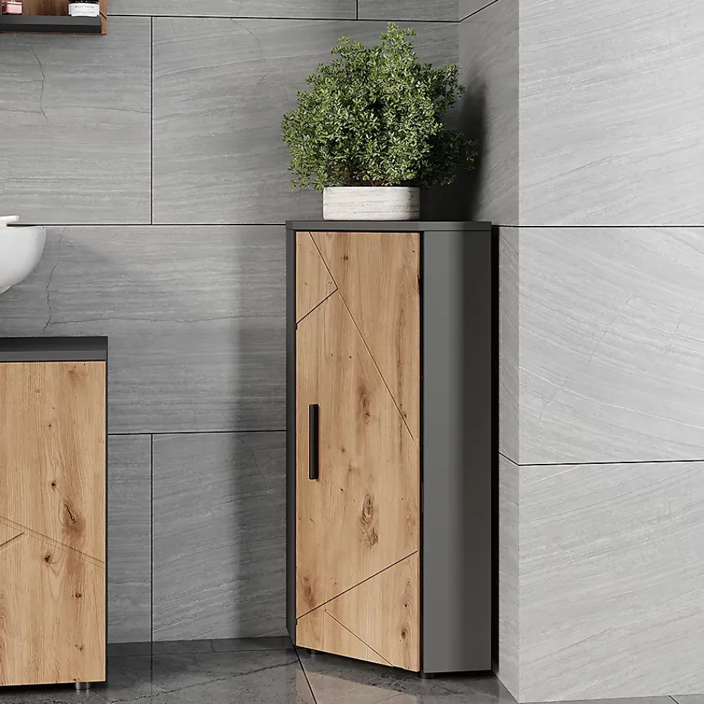 Armoire De Salle De Bains|Vicco Armoire dangle Anthracite/Artisan 33x81cm avec 3 étagères