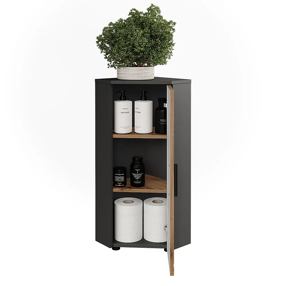 Armoire De Salle De Bains|Vicco Armoire dangle Anthracite/Artisan 33x81cm avec 3 étagères