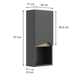 Armoire De Salle De Bains|Vicco Armoire de Anthracite 30x67cm avec porte et compartiment ouvert