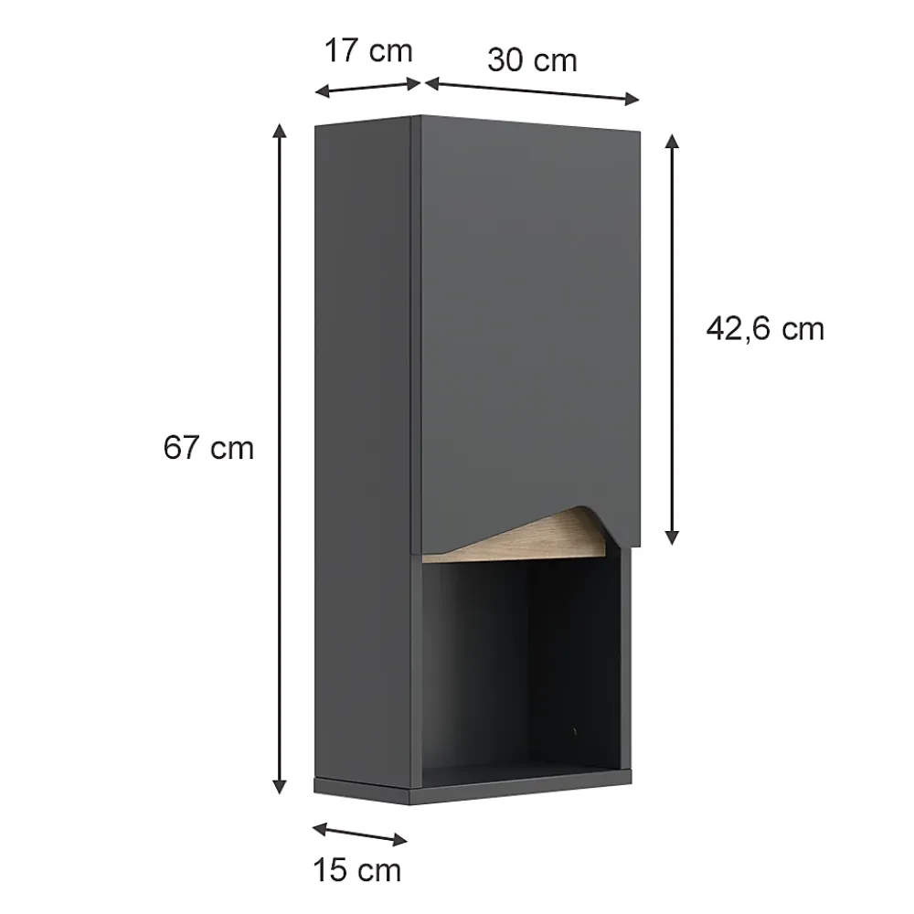 Armoire De Salle De Bains|Vicco Armoire de Anthracite 30x67cm avec porte et compartiment ouvert